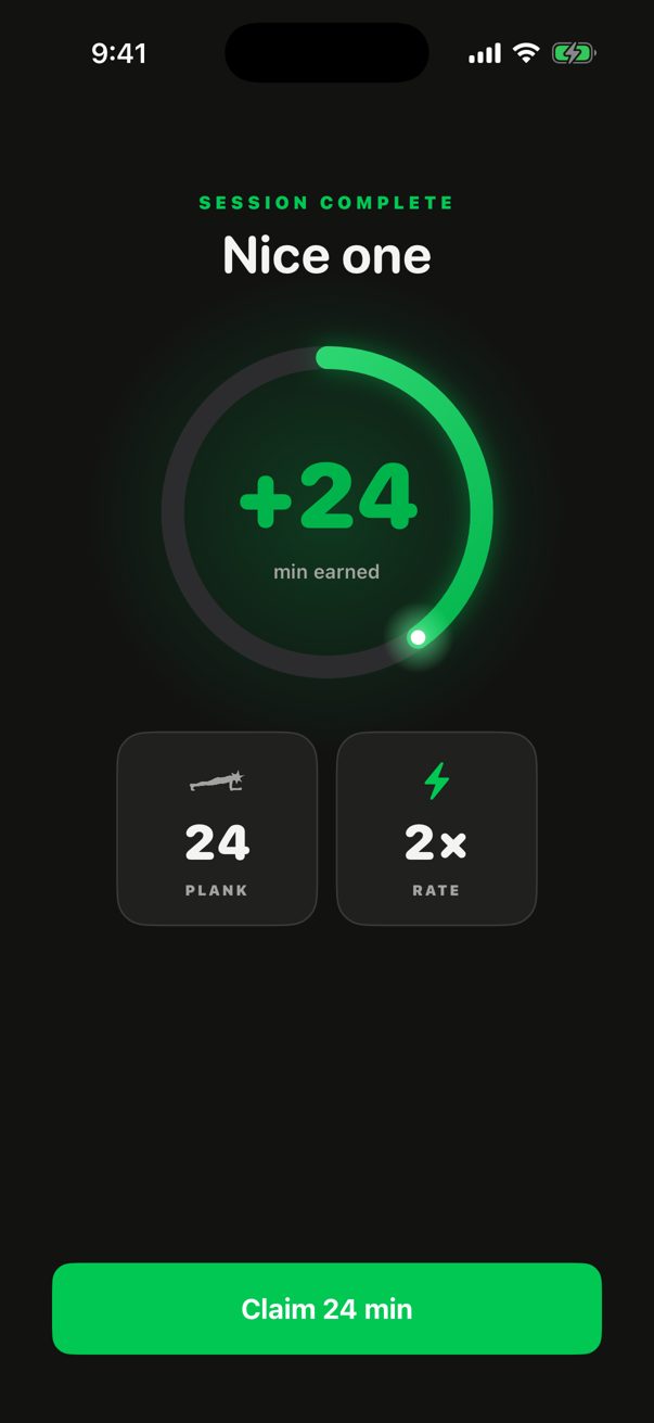 Minutes earned after a session